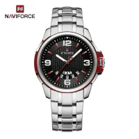 NAVIFORCE 9215 Men Wristwatch Top Brand Luxury Waterproof Watch Original Stainless Steel Sport Military Quartz Male Clock - Silver Black Red